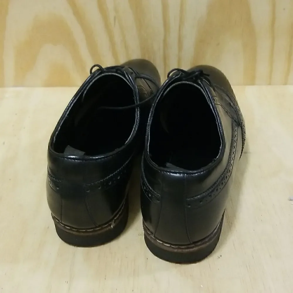 ASOS DESIGN fit brogue shoes in black leather with wedge sole size 13